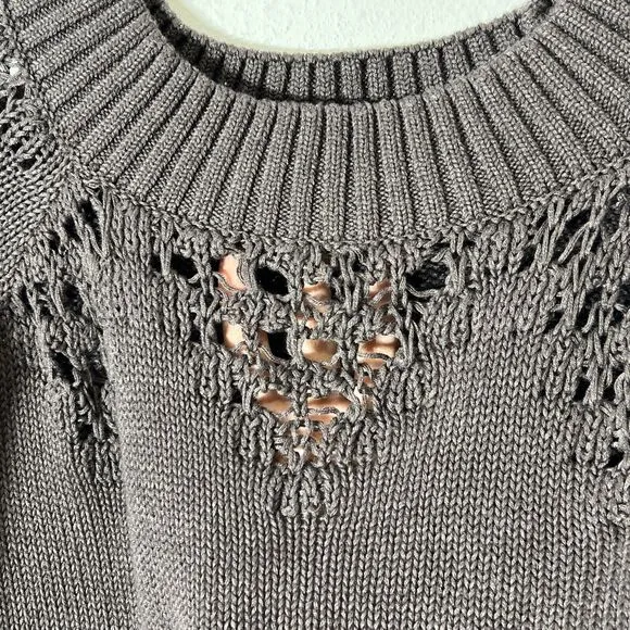 Anthropologie Heartloom Carina Sweater XS Gray Pullover Cutout Neck Off Shoulder