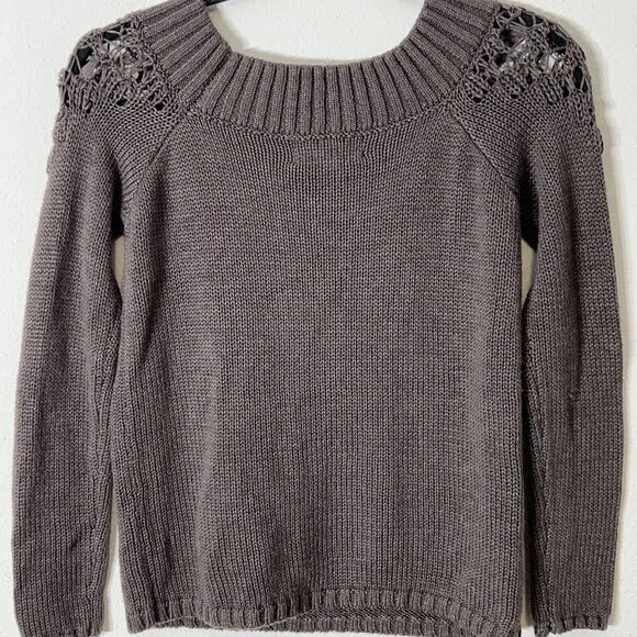 Anthropologie Heartloom Carina Sweater XS Gray Pullover Cutout Neck Off Shoulder