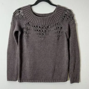 Anthropologie Heartloom Carina Sweater XS Gray Pullover Cutout Neck Off Shoulder