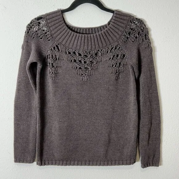 Anthropologie Heartloom Carina Sweater XS Gray Pullover Cutout Neck Off Shoulder