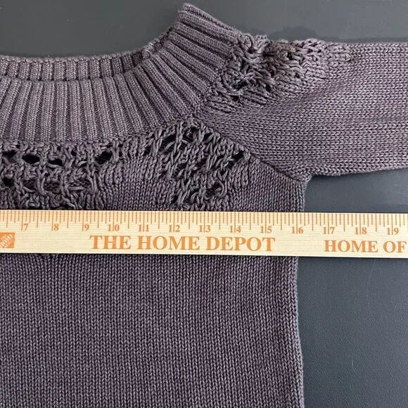Anthropologie Heartloom Carina Sweater XS Gray Pullover Cutout Neck Off Shoulder