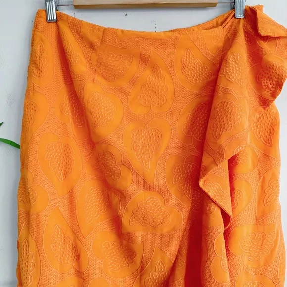 Anthropologie Maeve Slim Ruffle Wrap Skirt NWT in Orange 12