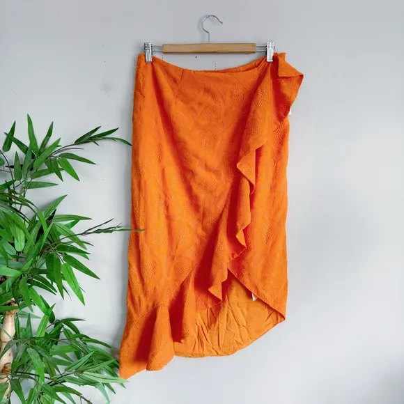 Anthropologie Maeve Slim Ruffle Wrap Skirt NWT in Orange 12