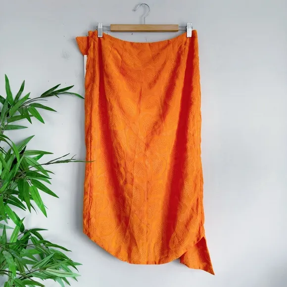 Anthropologie Maeve Slim Ruffle Wrap Skirt NWT in Orange 12