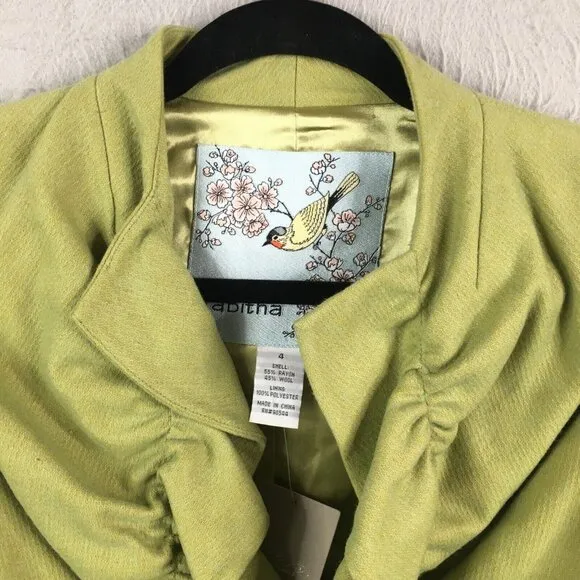 Anthropologie Tabitha Jacket Womens 4 Green Wool Blend Ruffle Artsy Boho NEW