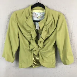 Anthropologie Tabitha Jacket Womens 4 Green Wool Blend Ruffle Artsy Boho NEW