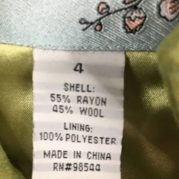 Anthropologie Tabitha Jacket Womens 4 Green Wool Blend Ruffle Artsy Boho NEW
