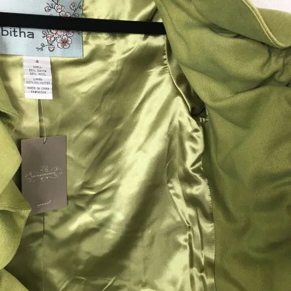 Anthropologie Tabitha Jacket Womens 4 Green Wool Blend Ruffle Artsy Boho NEW