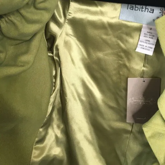 Anthropologie Tabitha Jacket Womens 4 Green Wool Blend Ruffle Artsy Boho NEW