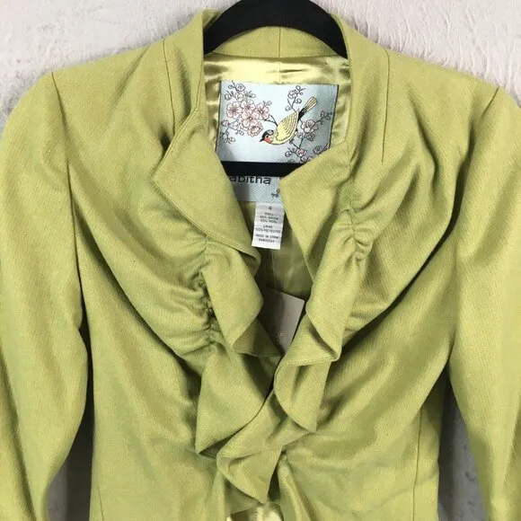 Anthropologie Tabitha Jacket Womens 4 Green Wool Blend Ruffle Artsy Boho NEW