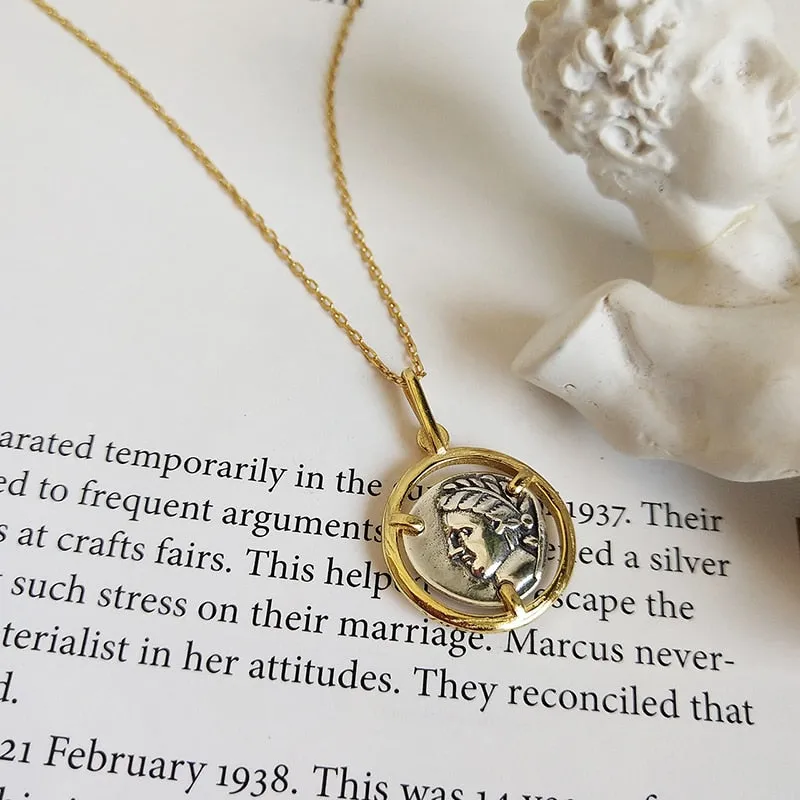 Antique Coin 925 Sterling Silver Necklace