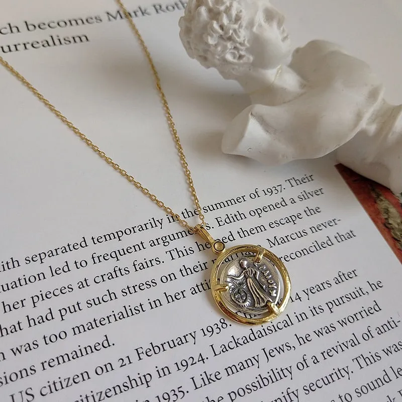 Antique Coin 925 Sterling Silver Necklace