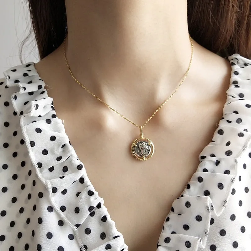Antique Coin 925 Sterling Silver Necklace