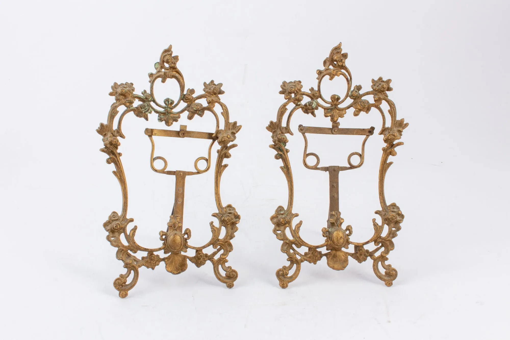Antique French Brass Table Top Frame Pair