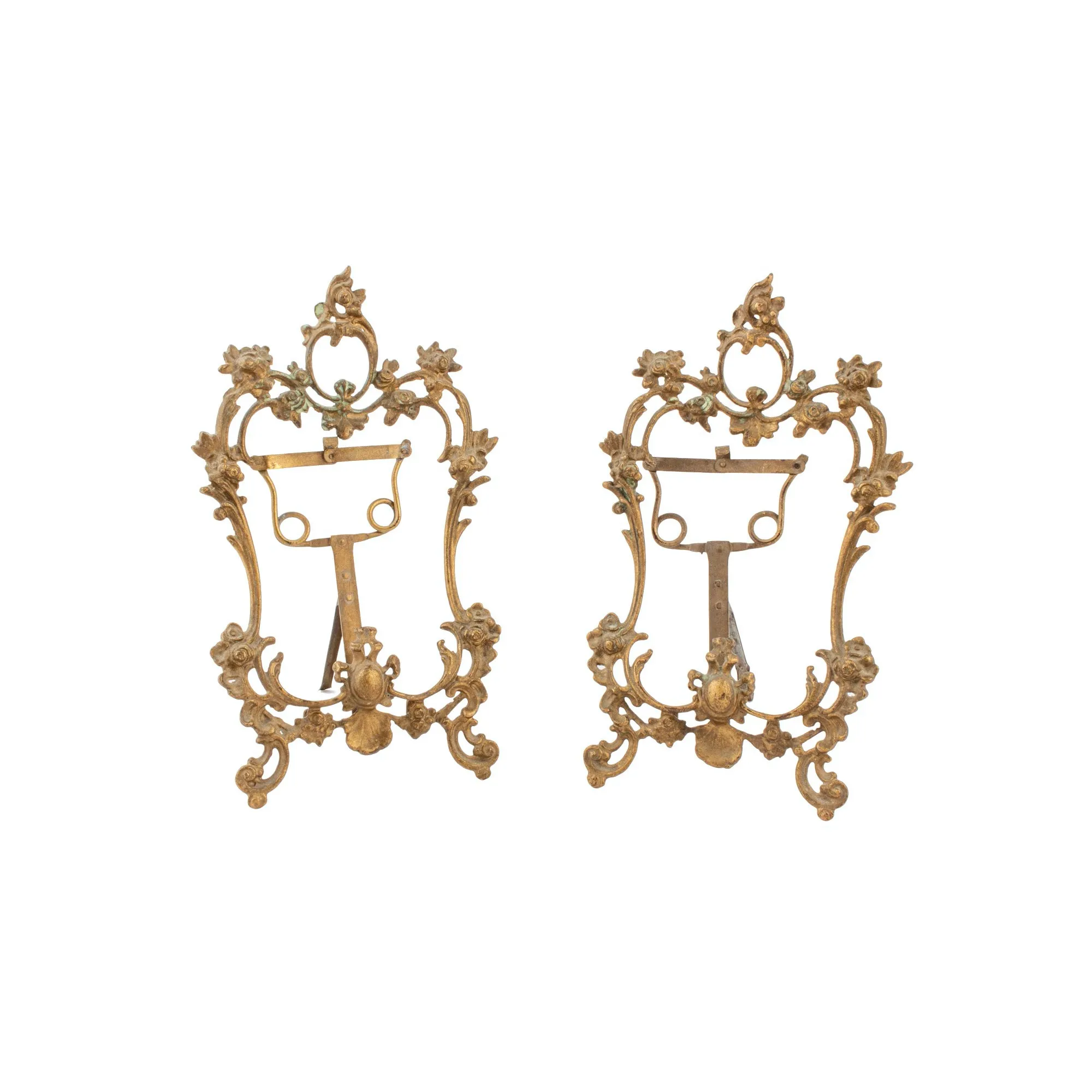 Antique French Brass Table Top Frame Pair