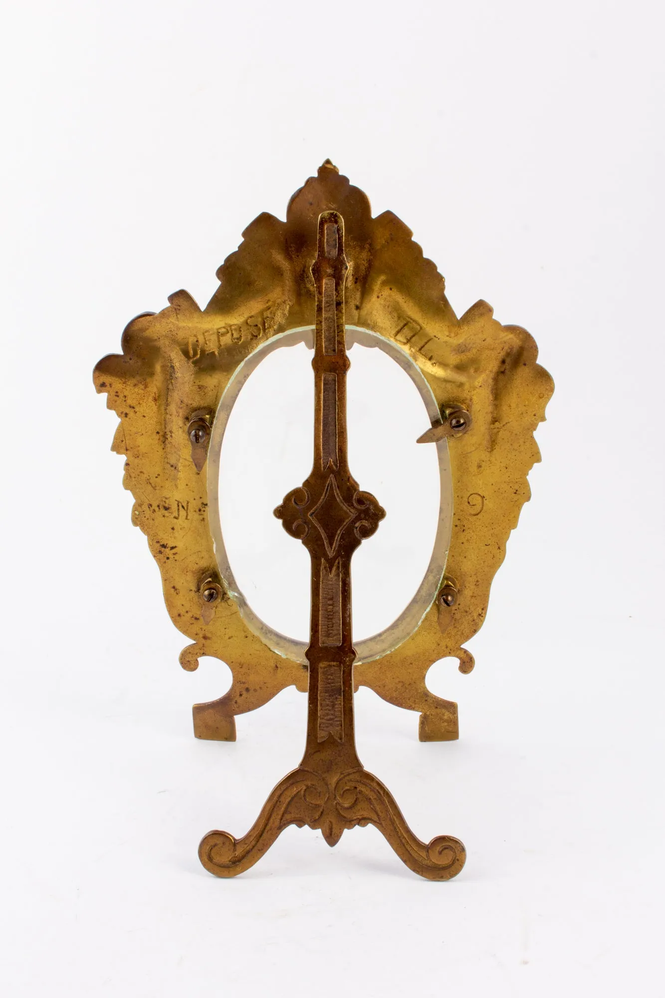 Antique French Ovular Art Nouveau Brass Tabletop Frame
