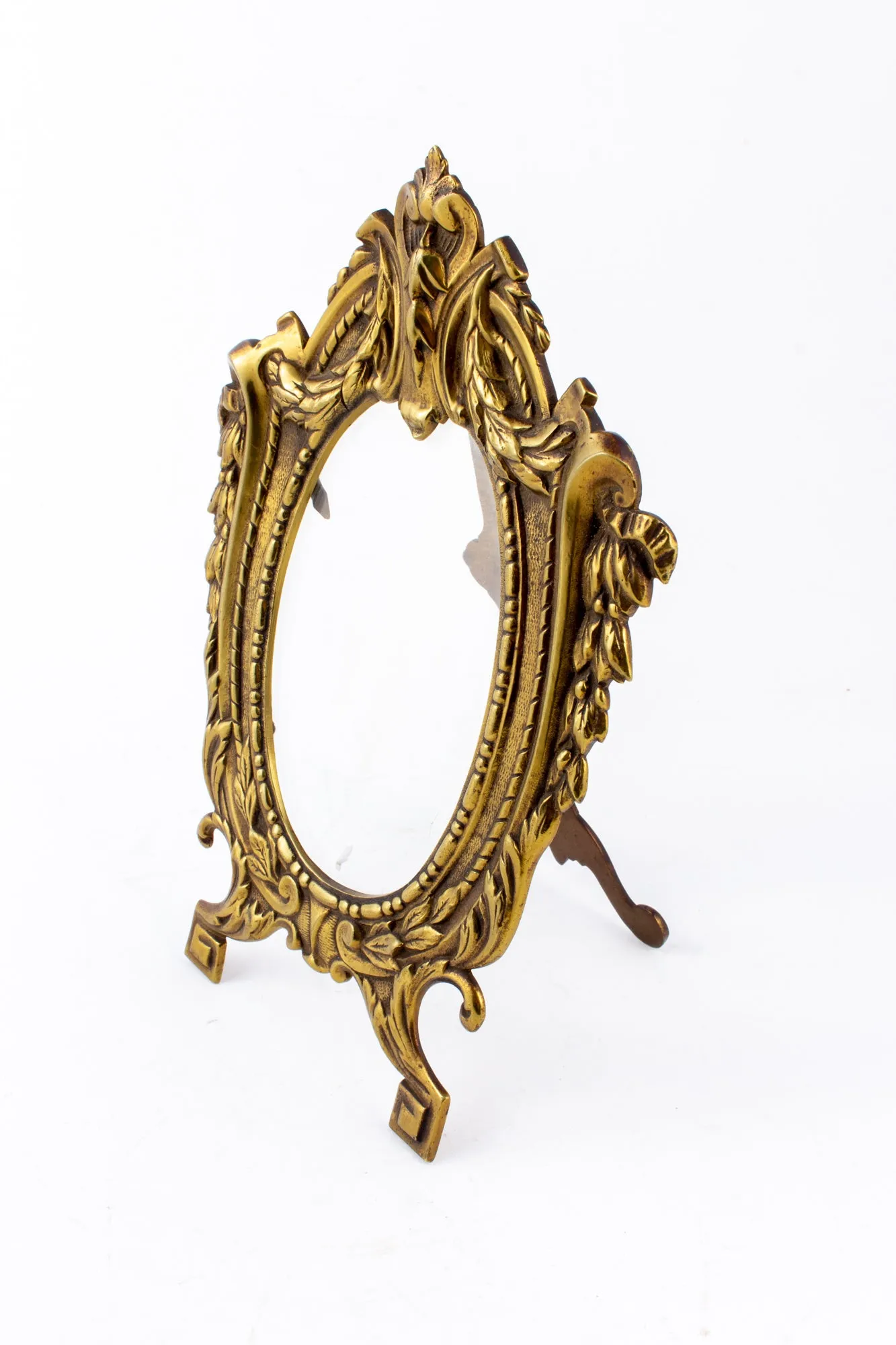 Antique French Ovular Art Nouveau Brass Tabletop Frame