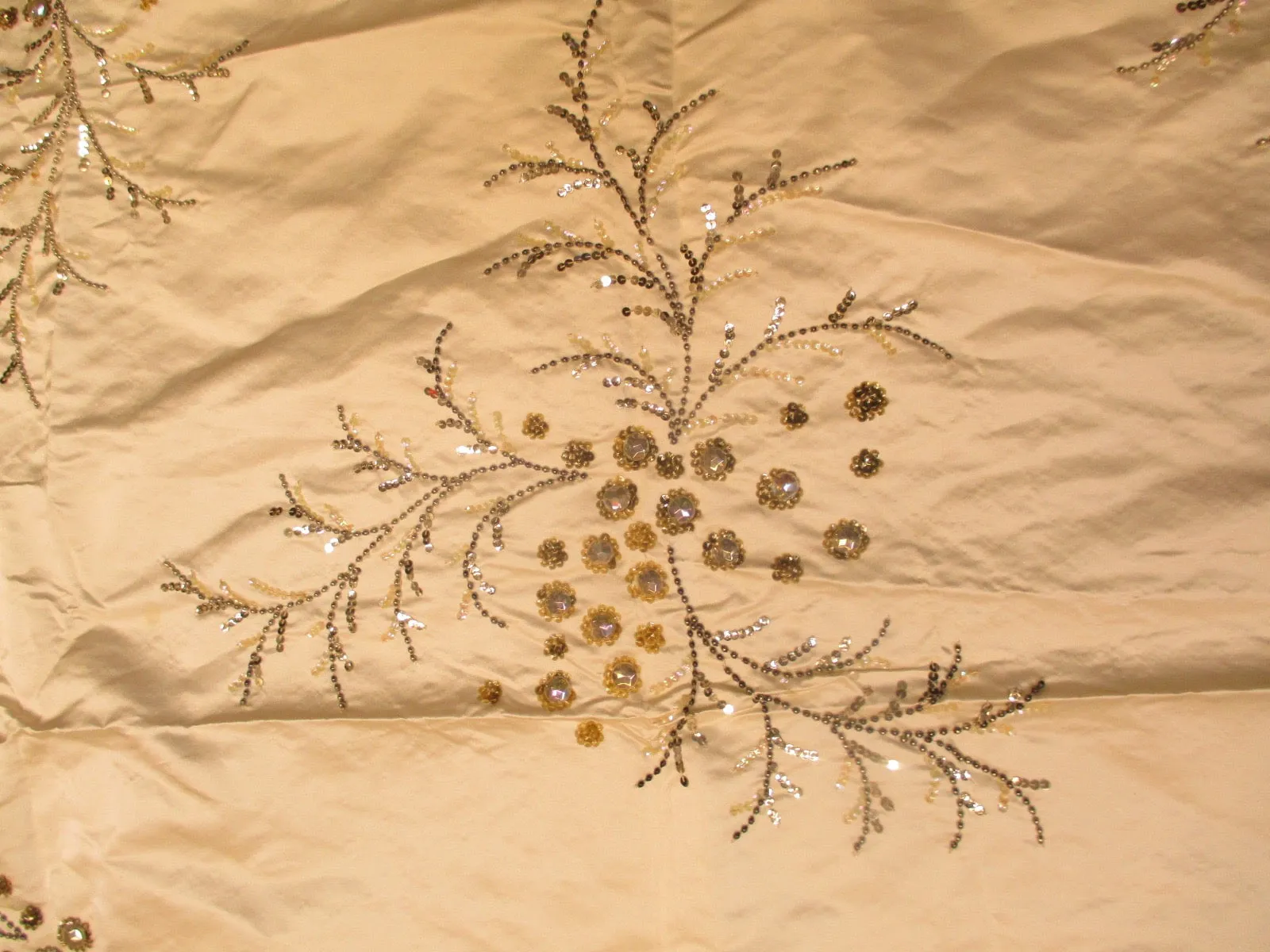Antique Victorian Silk Fabric with beading