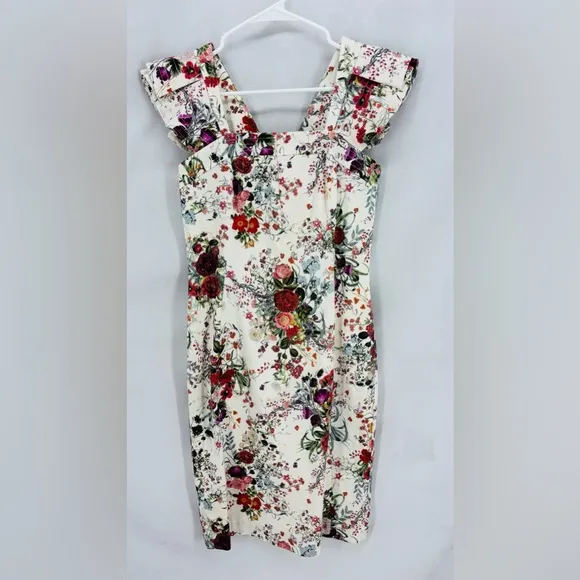 Antonio Melani Women’s 4 Small Floral Sheath Spring Ruffle below knee