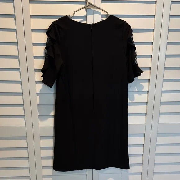 Aqua NWT Elegant Black Midi Dress with Ruffle/ Lace Sleeves.