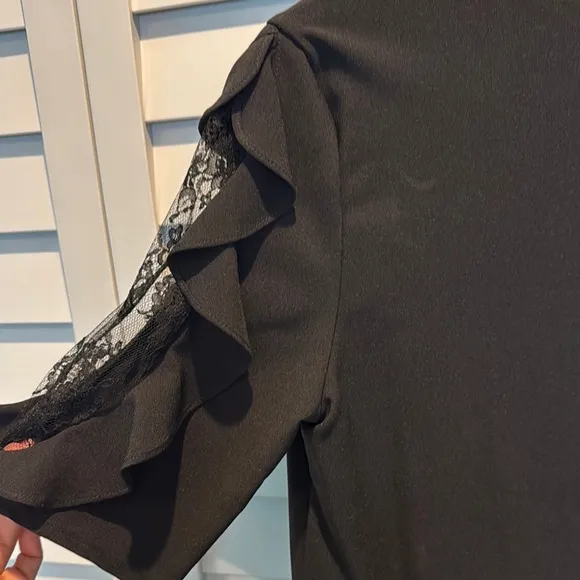 Aqua NWT Elegant Black Midi Dress with Ruffle/ Lace Sleeves.