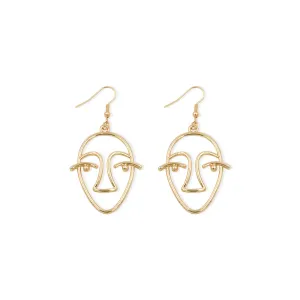 Artsy Museum Artworks Organically Shaped Metal Alloy Drop Earrings Gold Color Hollow Face Brinco Jewelry for Fashion Women E0176