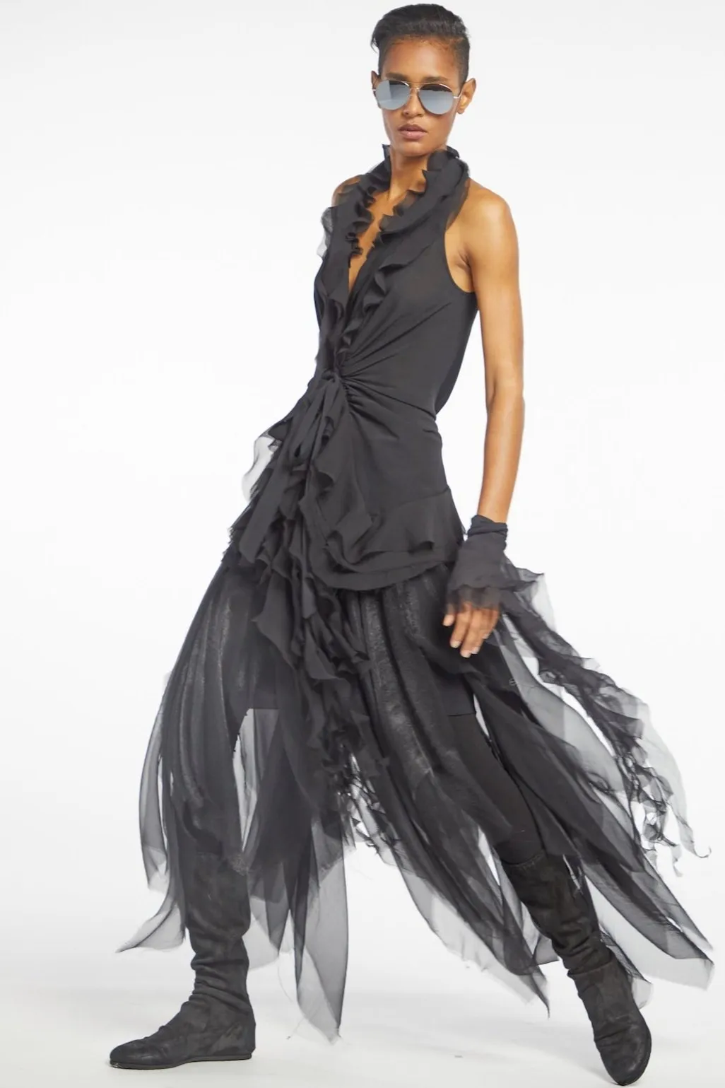 Atelier Urban Stretch Draped Ruffle Top