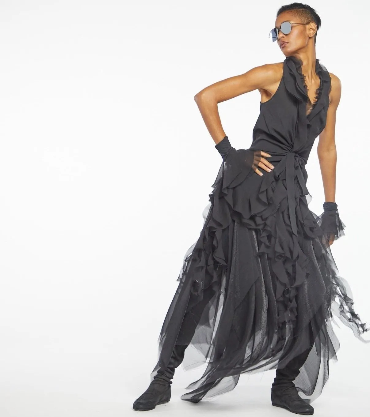 Atelier Urban Stretch Draped Ruffle Top