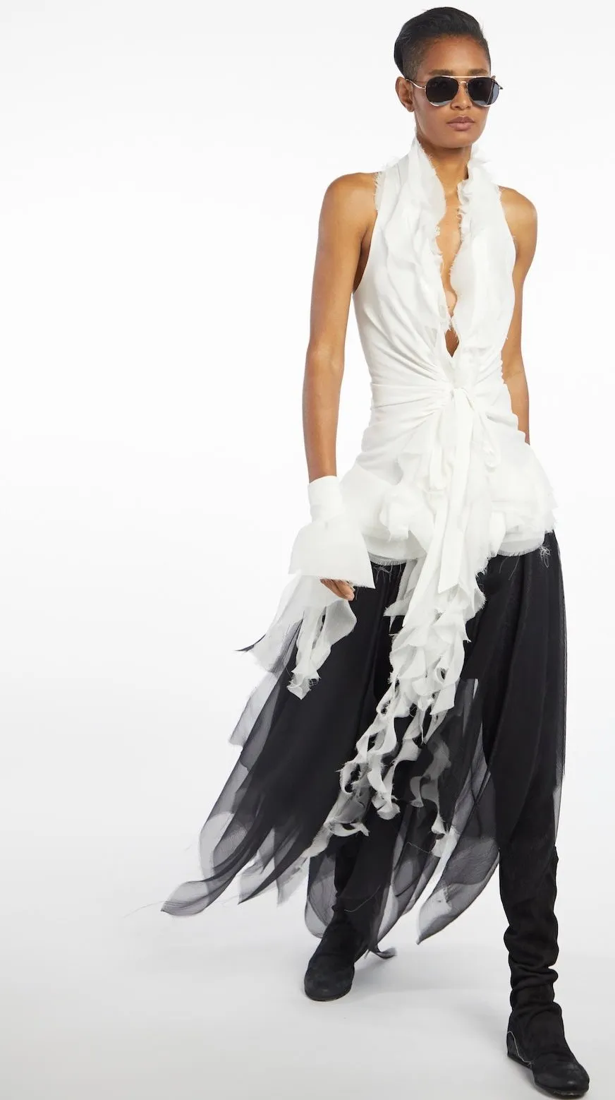 Atelier Urban Stretch Draped Ruffle Top