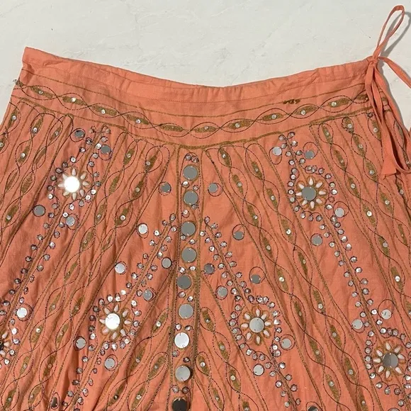 Baba Clothing Coral Pink Embroidered Sequin Maxi Skirt One Size Artsy Eclectic