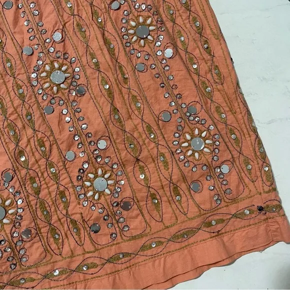 Baba Clothing Coral Pink Embroidered Sequin Maxi Skirt One Size Artsy Eclectic