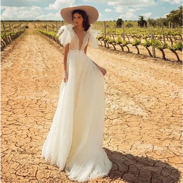 Backless Elegant Bride Gowns Classic White