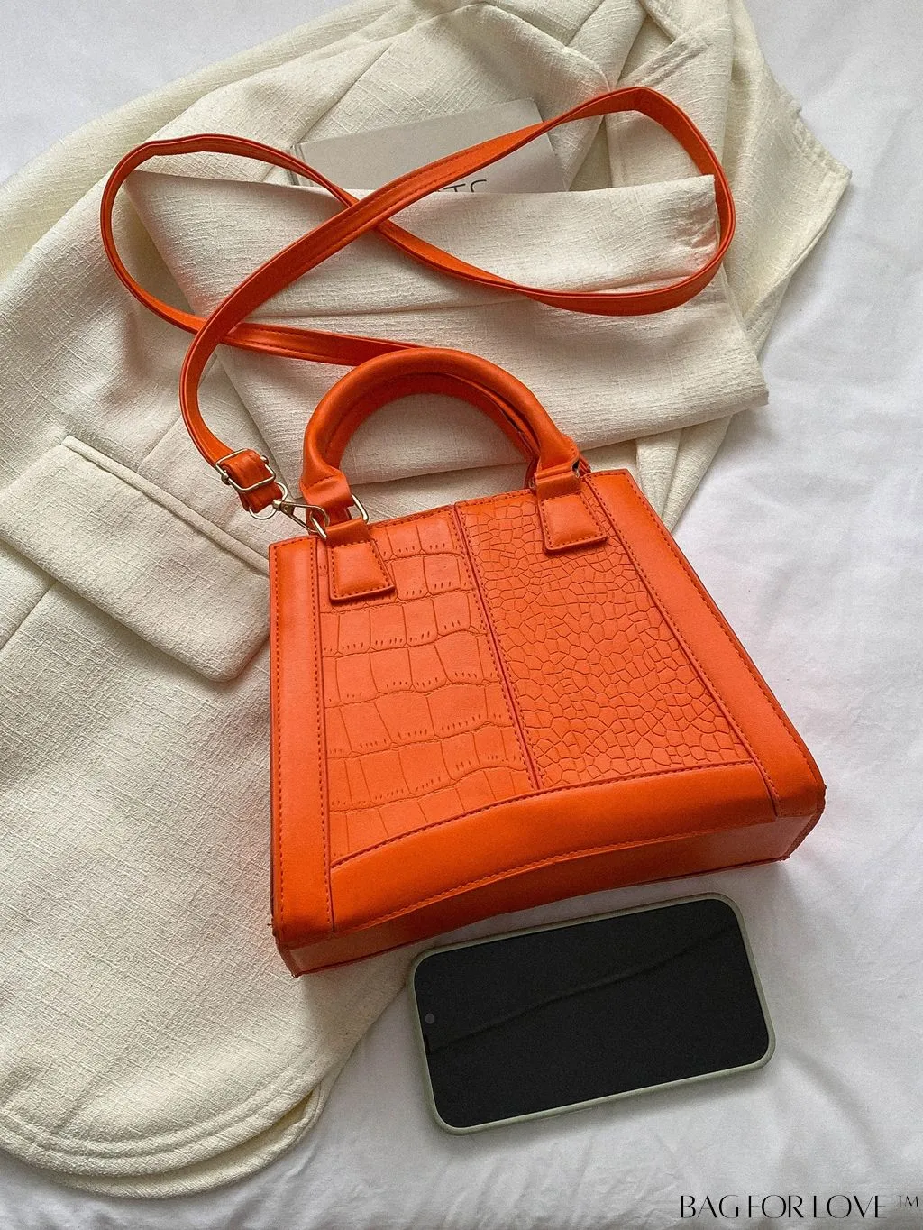 BagForLove - Crocodile Embossed Small Square Bag with Double Handles - Stylish and Trendy