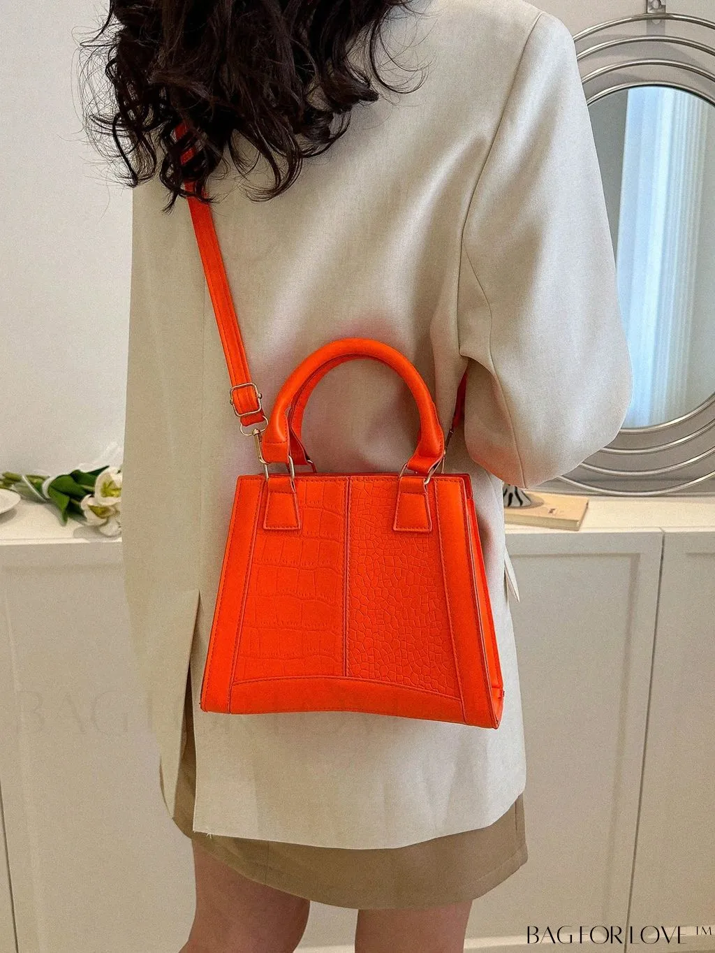 BagForLove - Crocodile Embossed Small Square Bag with Double Handles - Stylish and Trendy