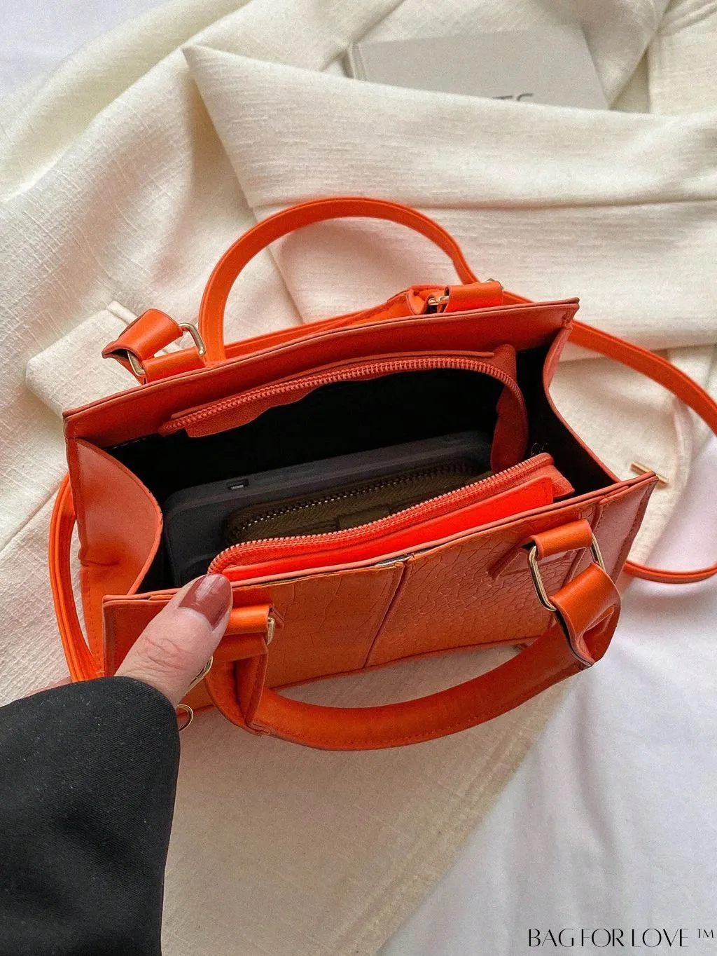 BagForLove - Crocodile Embossed Small Square Bag with Double Handles - Stylish and Trendy