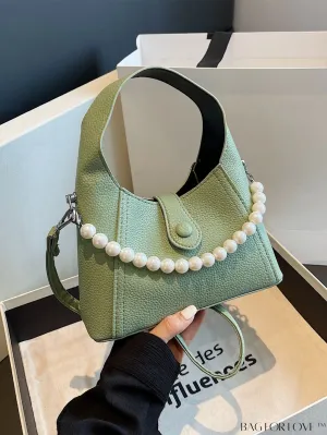 BagForLove - Litchi Pattern Faux Pearl Handbag: Elegant & trendy solid color fashion accessory