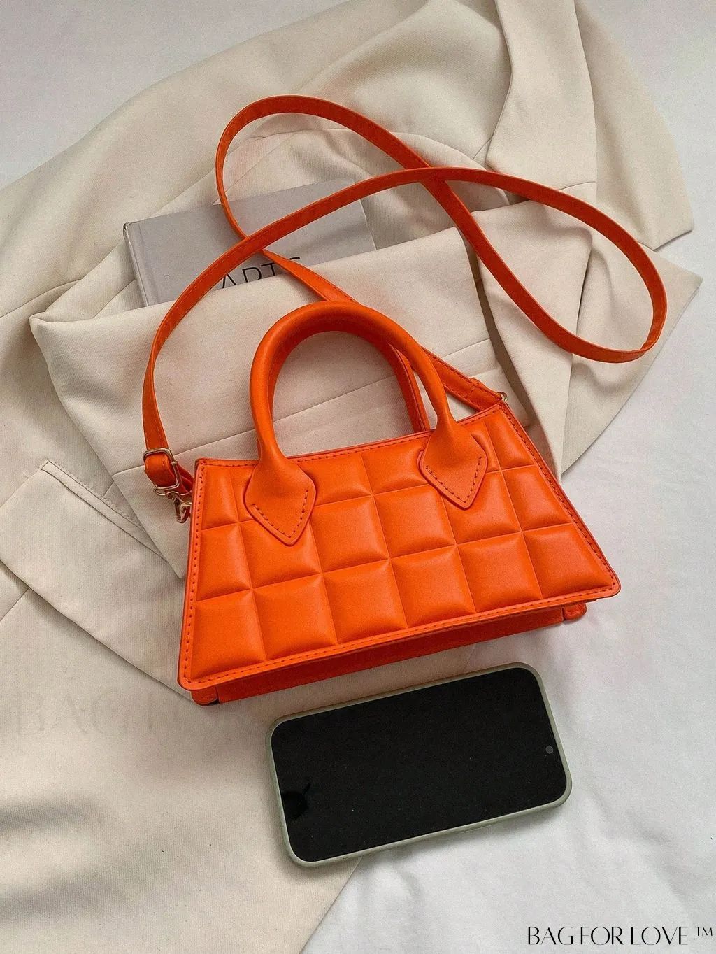 BagForLove - Neon Orange Baguette Bag with Embossed Detail - Compact and Trendy