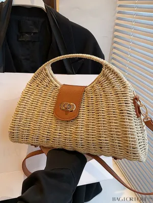 BagForLove - Straw Handbag with Metal Lock: Versatile, Trendy Womens Fashion Accessory