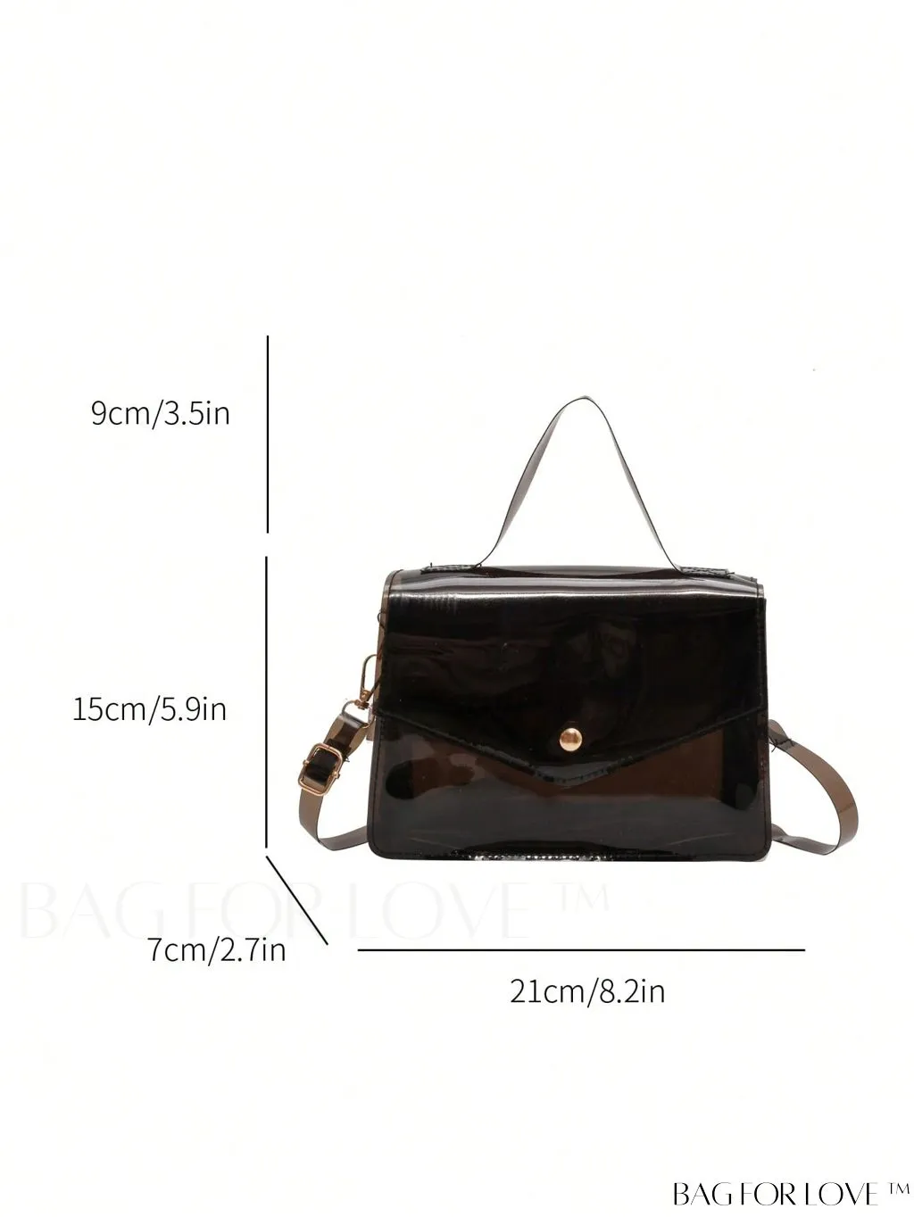 BagForLove - Stylish PVC Clear Square Bag with Top Handle, Flap Closure - Trendy