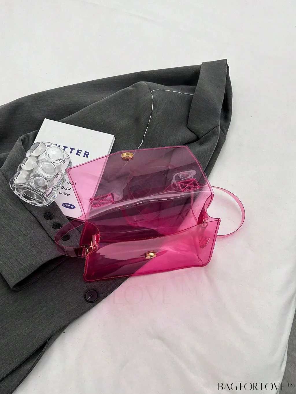 BagForLove - Stylish PVC Clear Square Bag with Top Handle, Flap Closure - Trendy