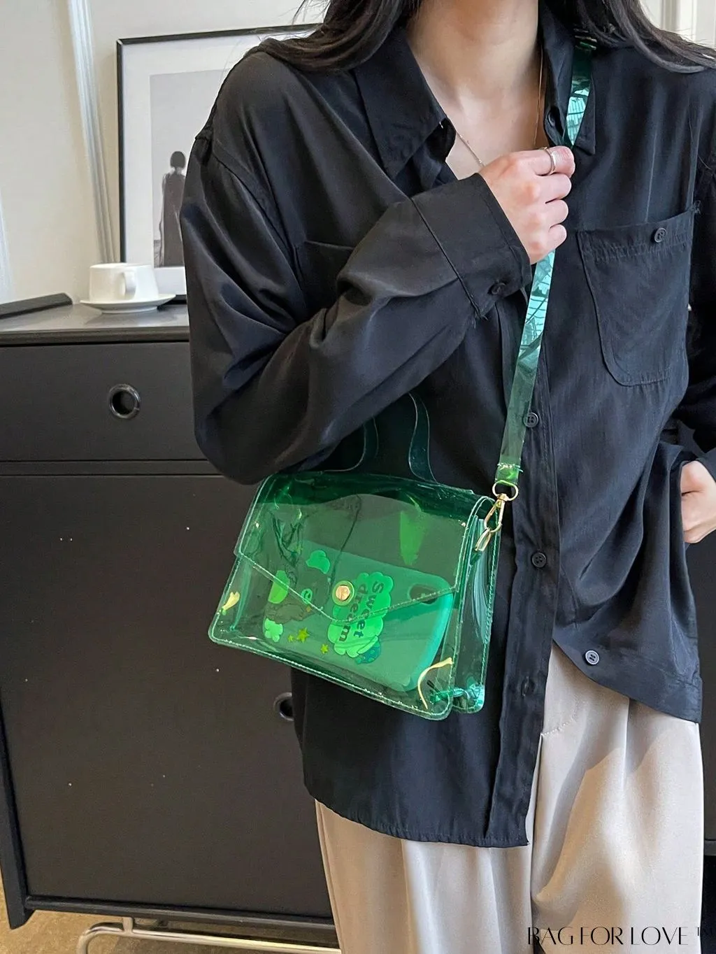 BagForLove - Stylish PVC Clear Square Bag with Top Handle, Flap Closure - Trendy