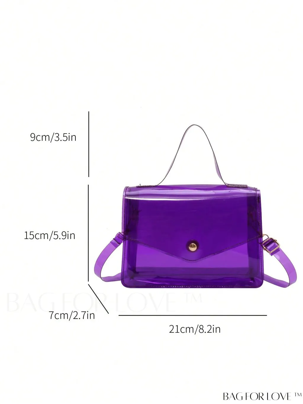 BagForLove - Stylish PVC Clear Square Bag with Top Handle, Flap Closure - Trendy
