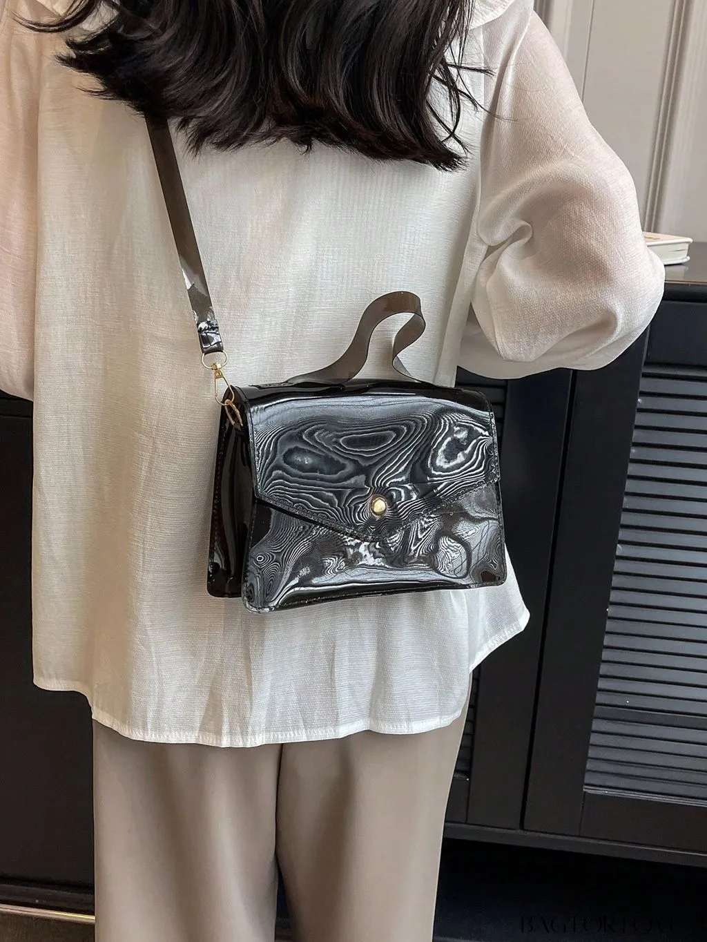 BagForLove - Stylish PVC Clear Square Bag with Top Handle, Flap Closure - Trendy