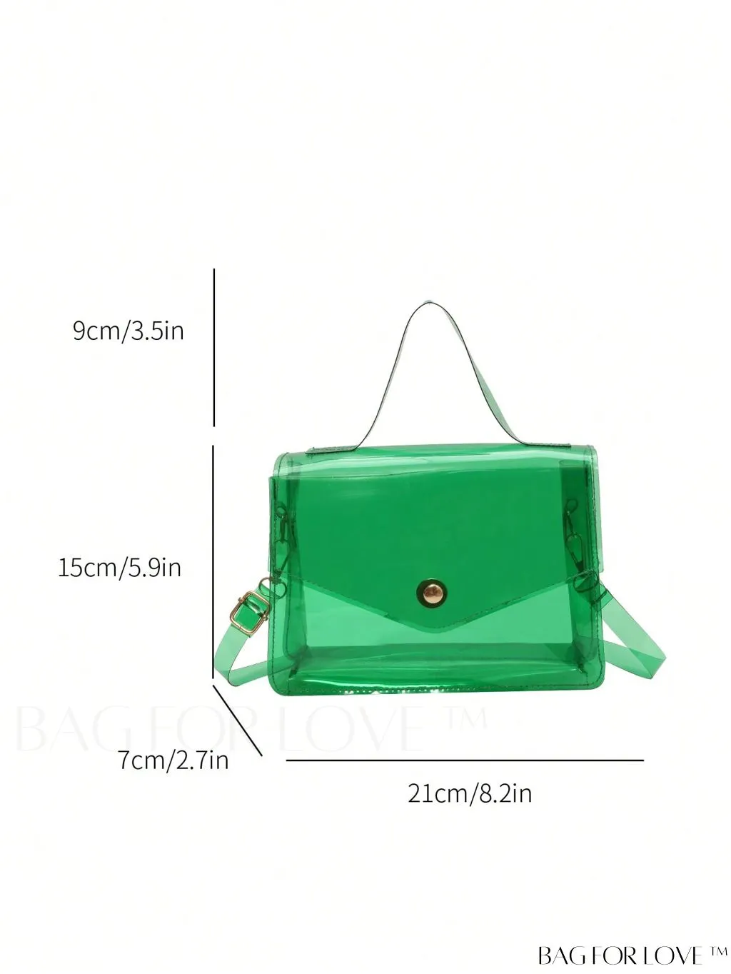 BagForLove - Stylish PVC Clear Square Bag with Top Handle, Flap Closure - Trendy