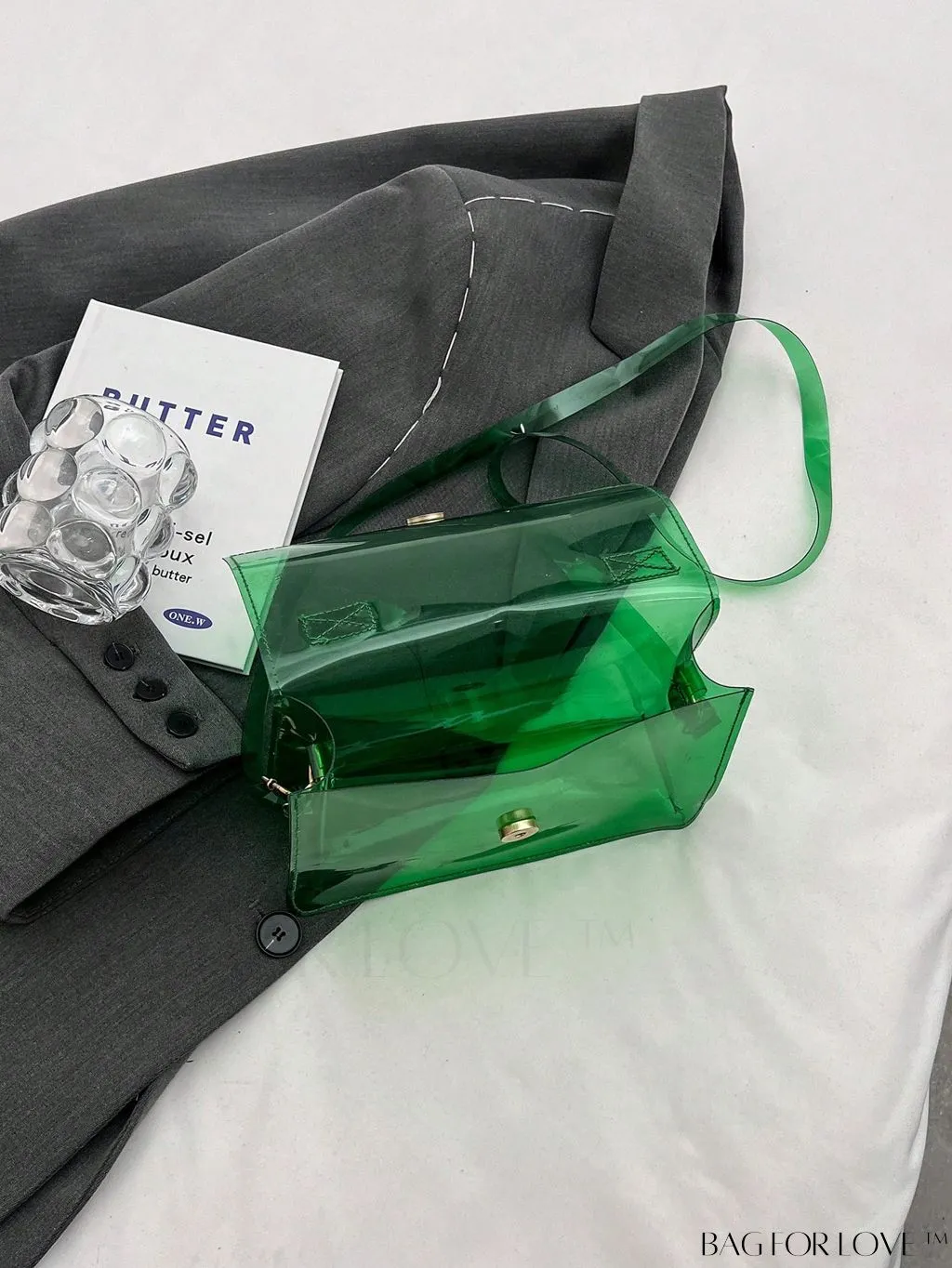BagForLove - Stylish PVC Clear Square Bag with Top Handle, Flap Closure - Trendy
