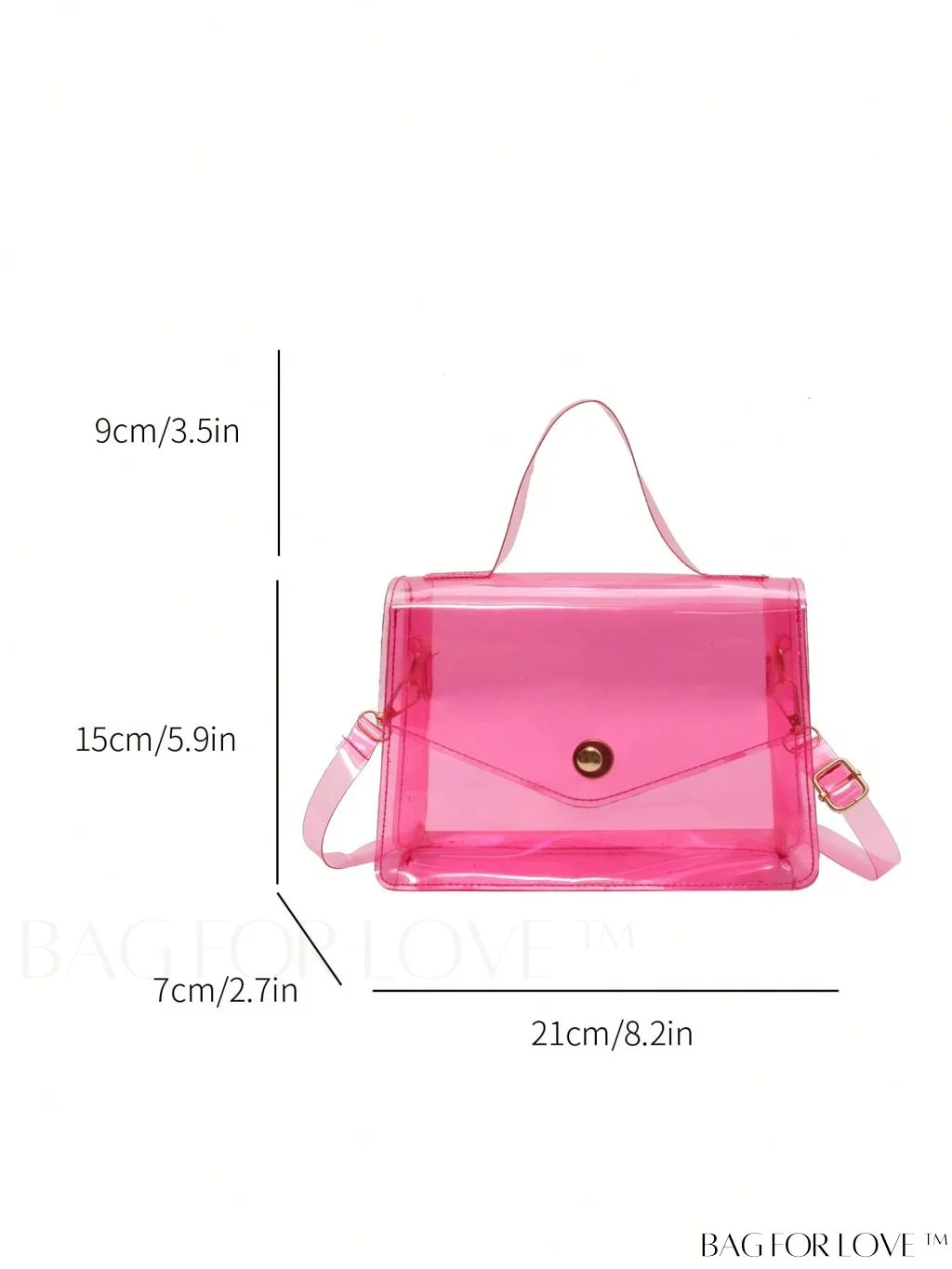 BagForLove - Stylish PVC Clear Square Bag with Top Handle, Flap Closure - Trendy