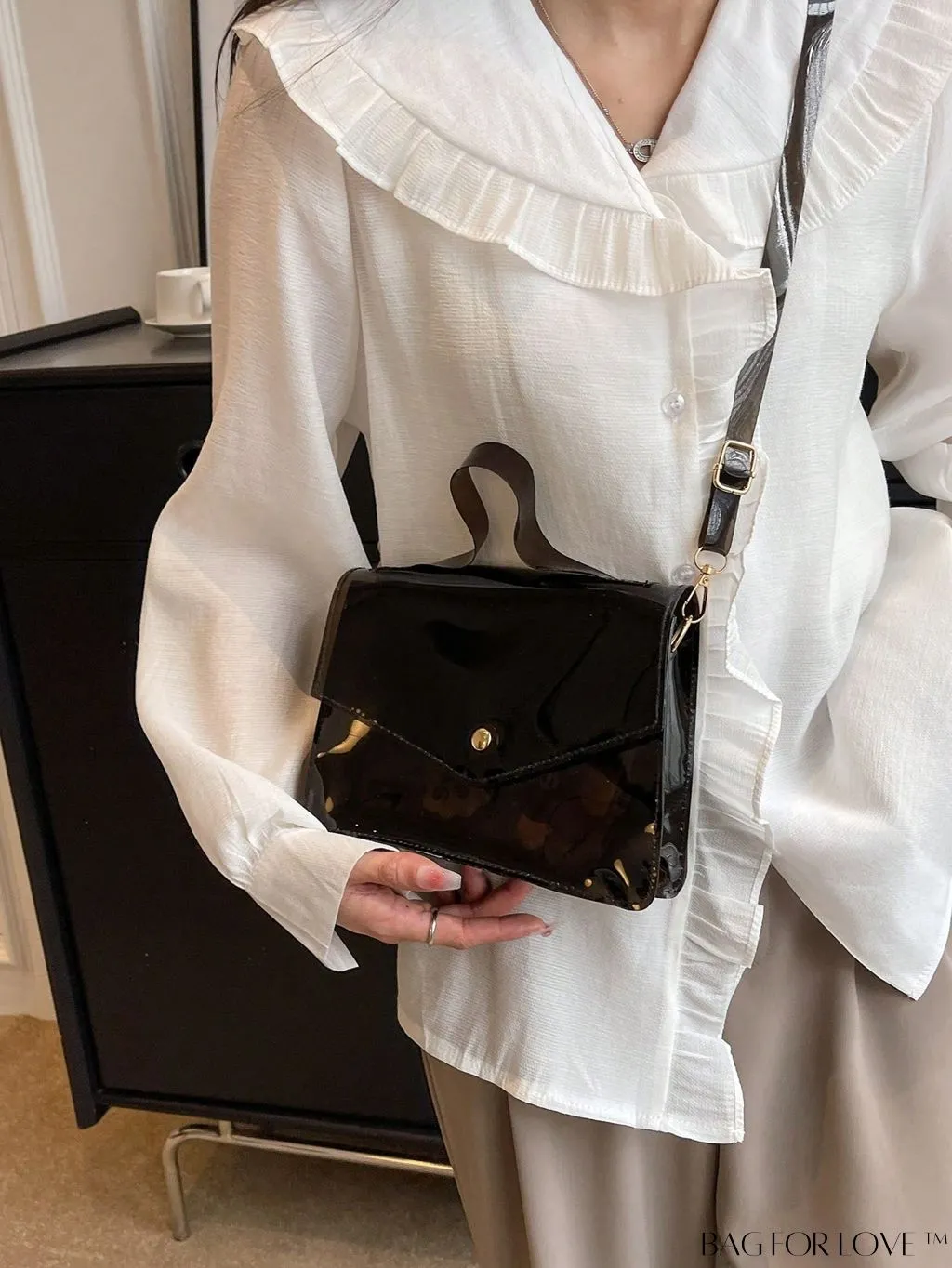 BagForLove - Stylish PVC Clear Square Bag with Top Handle, Flap Closure - Trendy