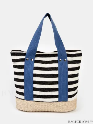 BagForLove - Stylish Striped Beach Bag: Trendy Color Contrast, Lightweight, Spacious Capacity for Daily Shopping