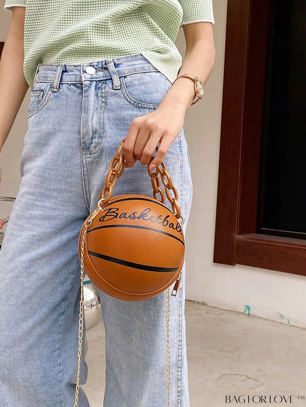 BagForLove - Y2K Basketball Satchel: Trendy Mini Graphic Crossbody with Chain Strap & Top Handle