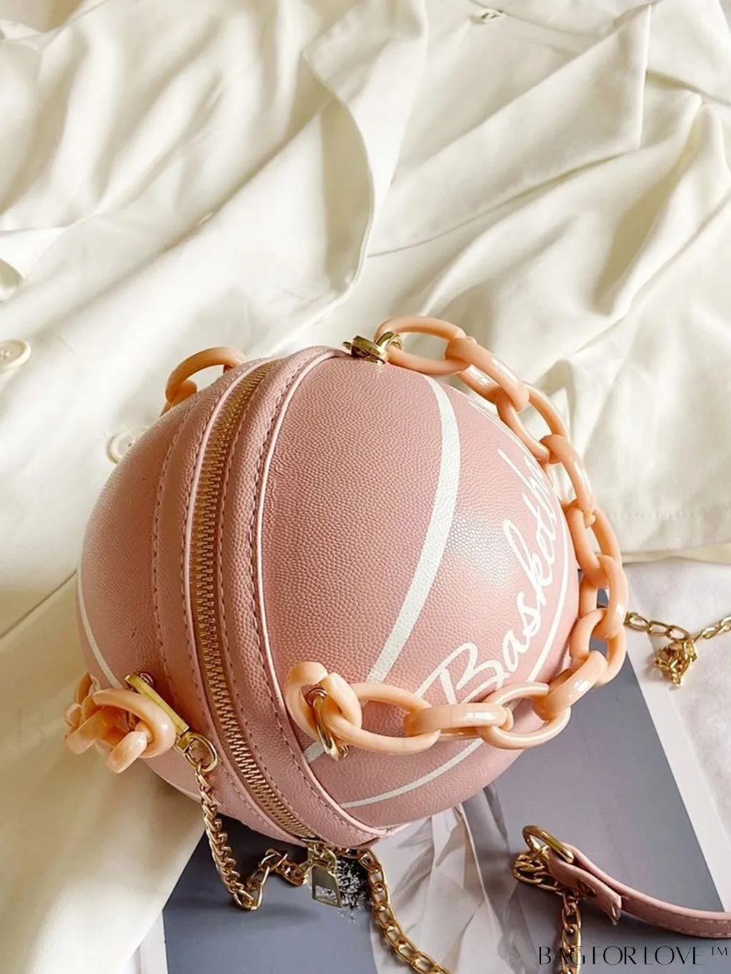BagForLove - Y2K Basketball Satchel: Trendy Mini Graphic Crossbody with Chain Strap & Top Handle